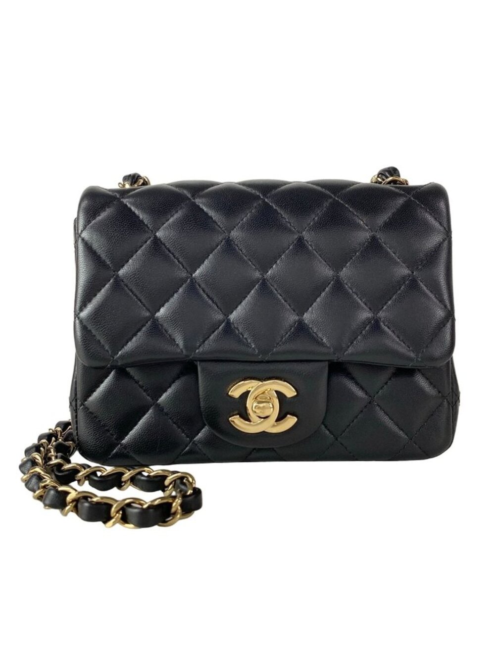 Chanel Shoulder Bag Mini Quilted Black Chain Gold Lambskin